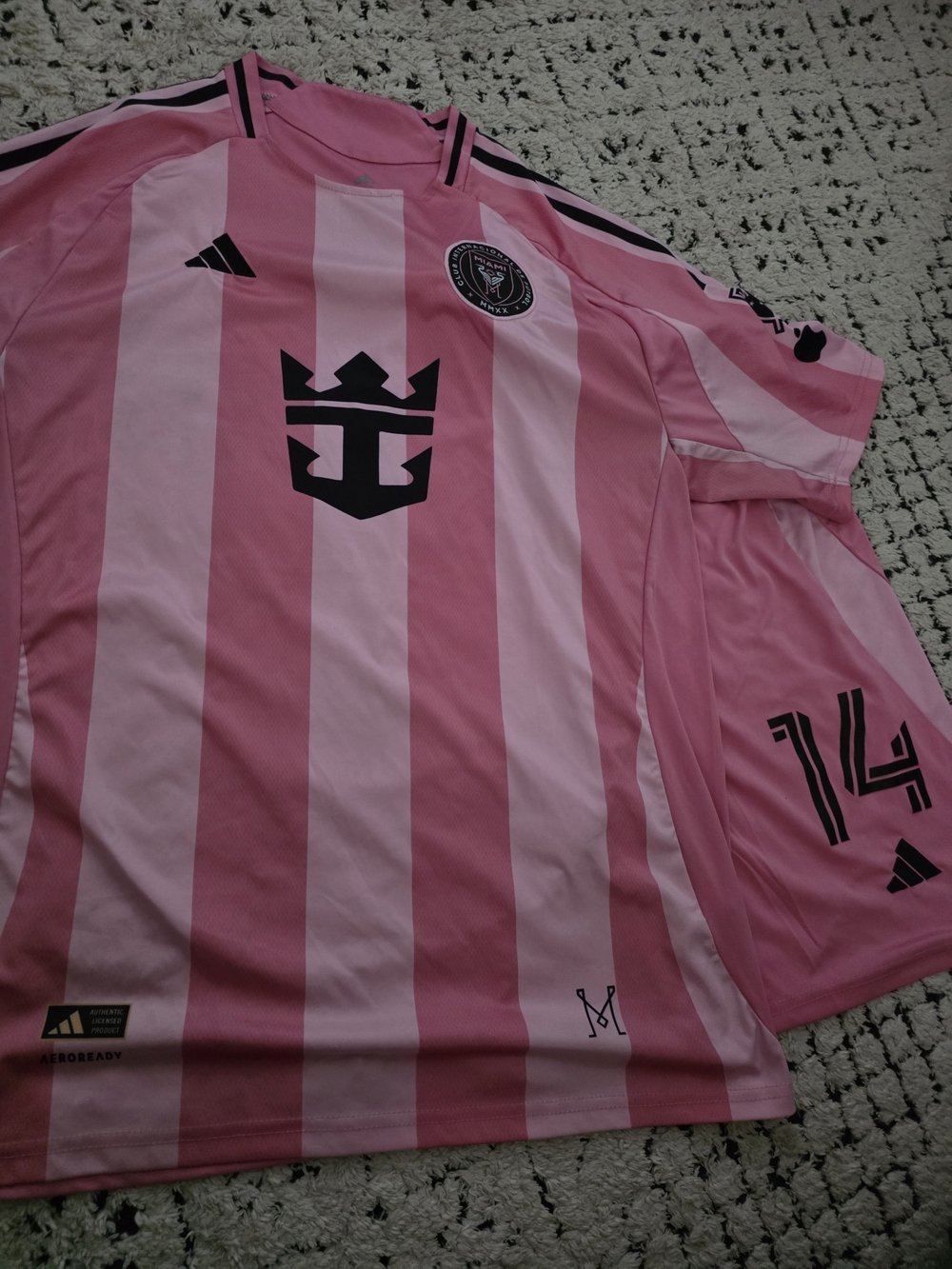 adidas Pink and Light Pink Striped Soccer Jersey Shirt And Shorts
